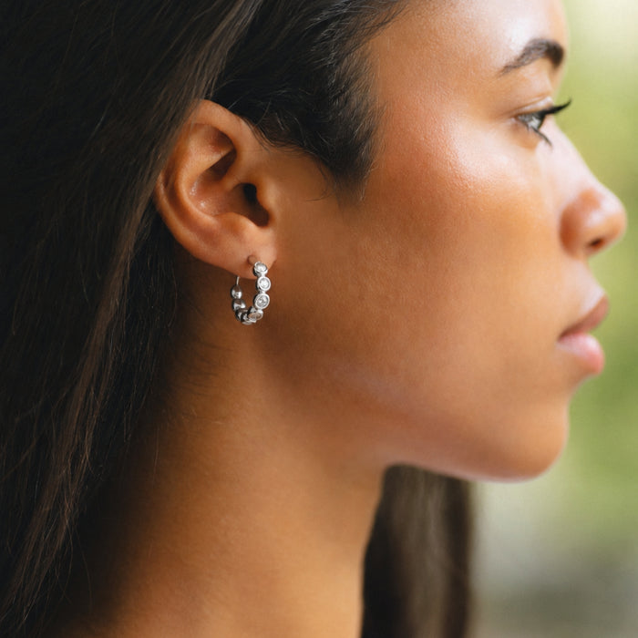 Silver Beaded Hoops