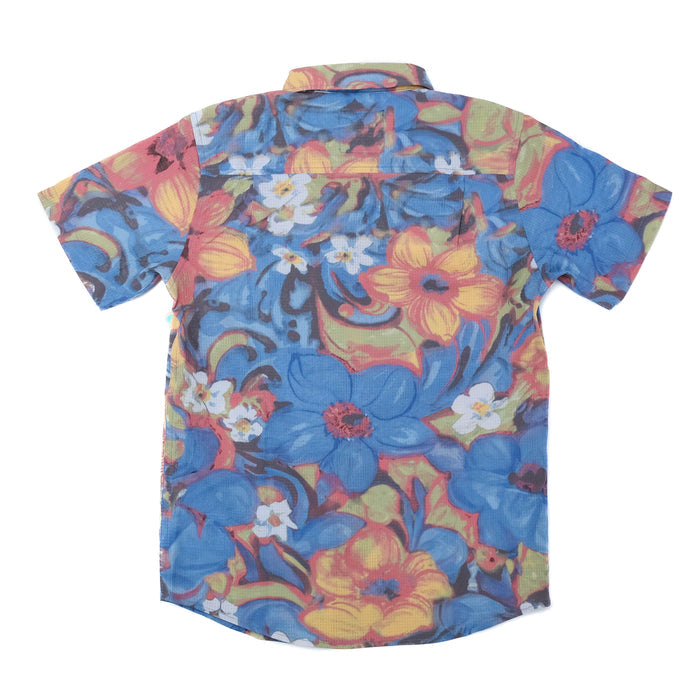 Boys Fat Script Wyden Sea S/S Button Up - Blue