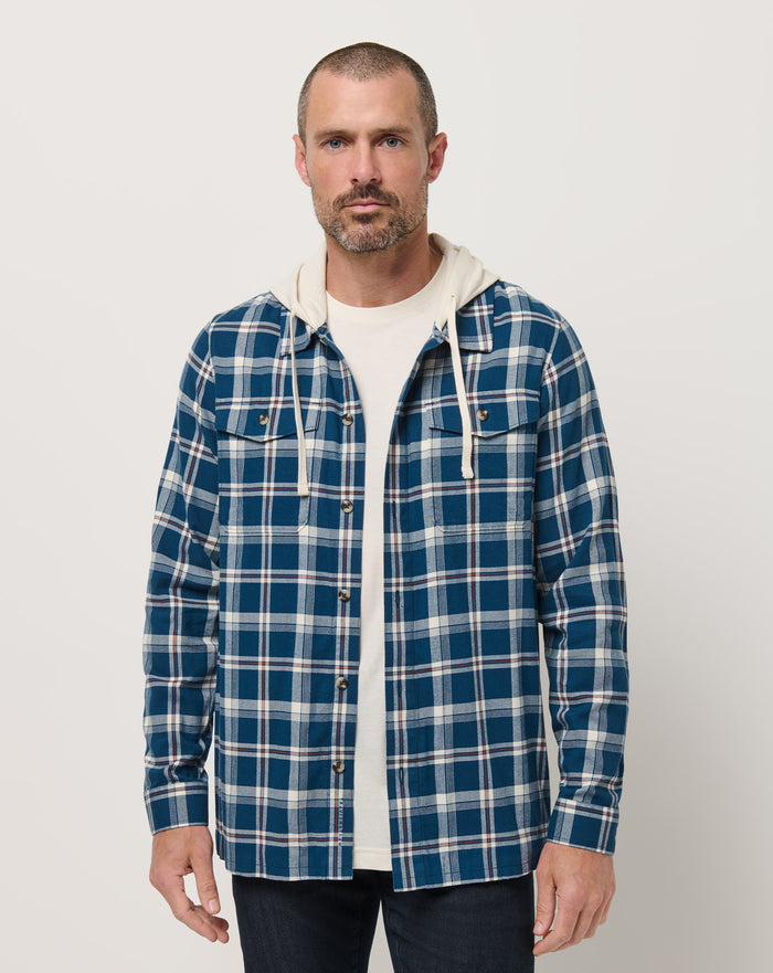 Cloud Flannel Hooded Button-Up