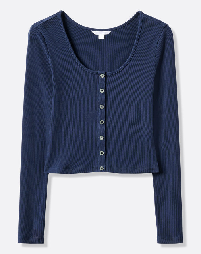 Cloud Rib Long Sleeve Button Top