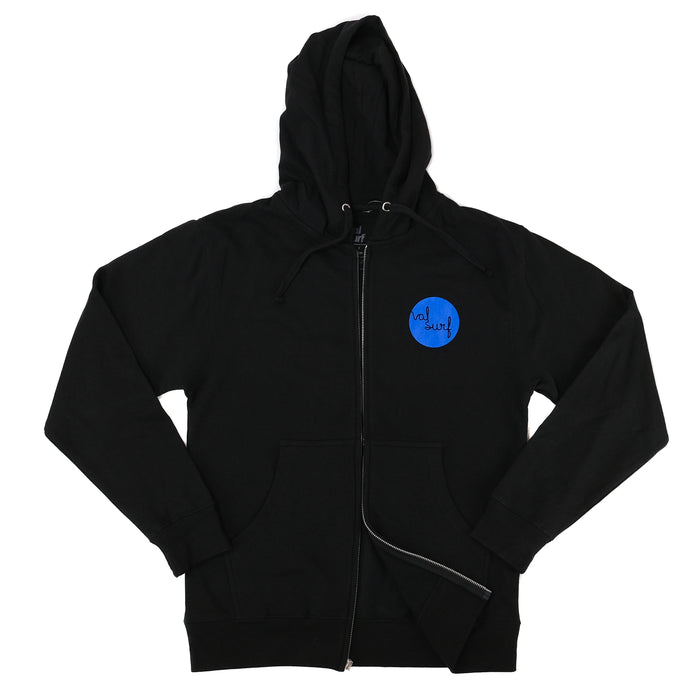 "Fat Script in Circle" Midweight Hooded Zip-Up Sweatshirt - Black