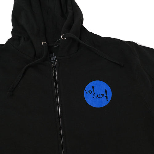 "Fat Script in Circle" Midweight Hooded Zip-Up Sweatshirt - Black