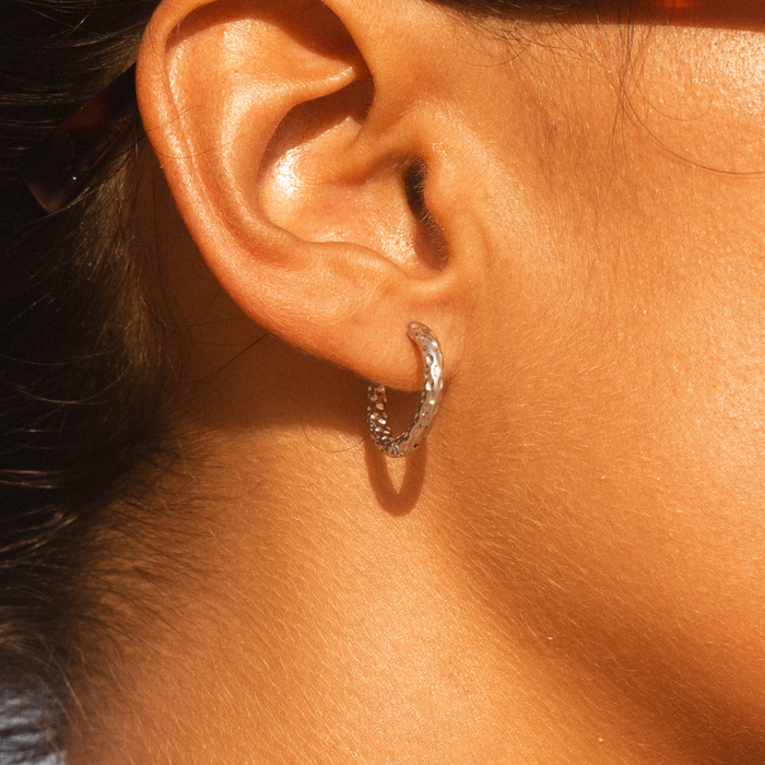 Silver Hammered Hoops Earrings