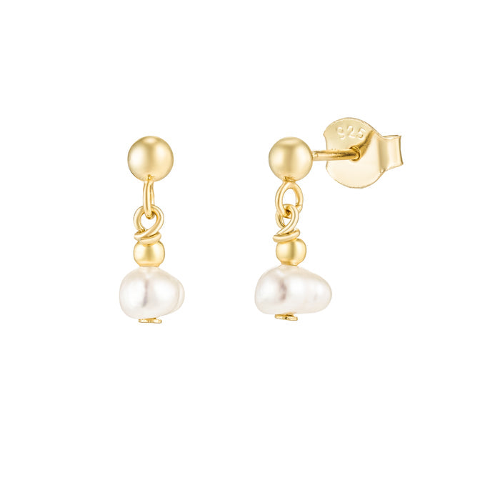 handmade gold pearl dangle studs
